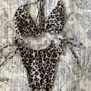 Leopard Print Halter Bikini Set